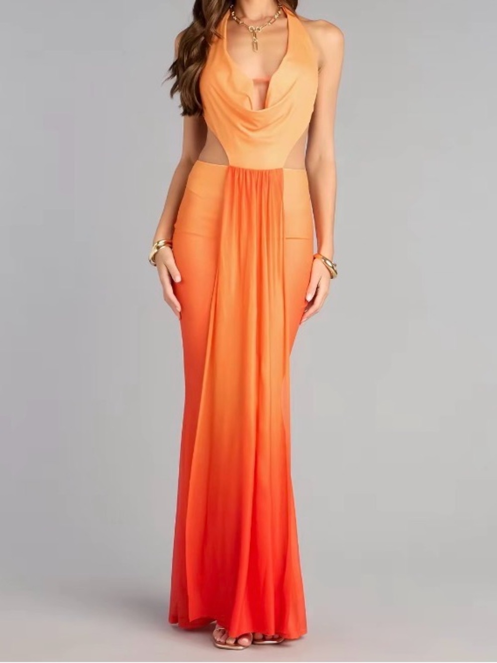 Windsor Sunset Muse Ombre Mesh Cutout Maxi Dress